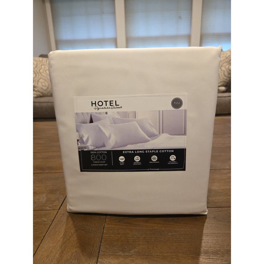 Hotel Signature Sateen 800 TC EX Long Staple Cotton Full Sheet Set 6PC White New